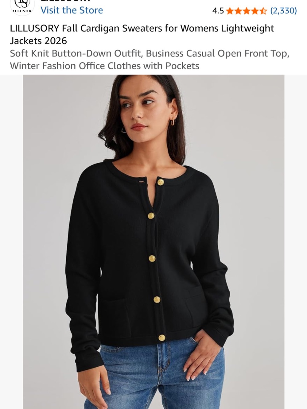 Amazon Black Cardigan with Gold Buttons XS